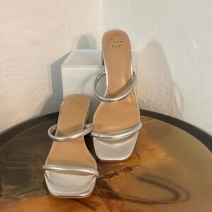 A New Day Block Heel Strappy Sandals, Size 8.5, Silver, NWOT